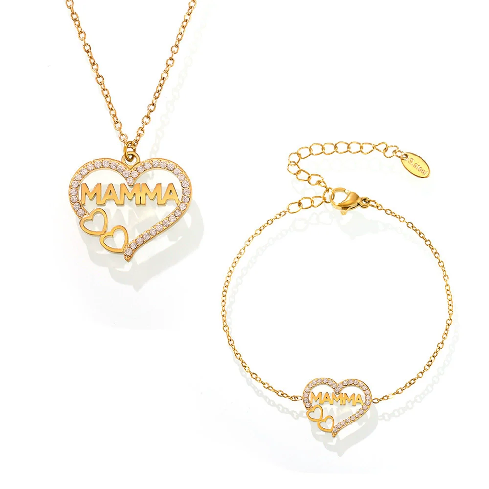 Wholesale Women's Light Luxury Style Heart Water Drop Bell Pattern Titanium Steel Zircon 18K Gold Pvd Plated Necklace Bracelet Set - Image 4