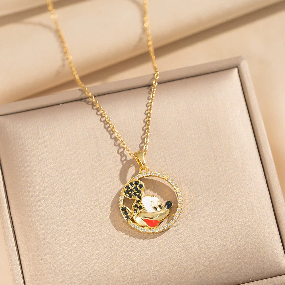 Wholesale Women's Light Luxury Style Round Pattern Gold Plated Titanium Steel O Word Chain Necklace With Copper Inlaid With Zircon Pendant - Image 2