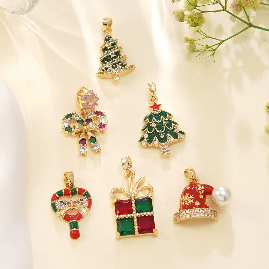 Wholesale Women's Light Luxury Style Stainless Steel And Copper Necklace With Glass Inlay Of Cartoon Characters Christmas Tree And Bow - Image 4