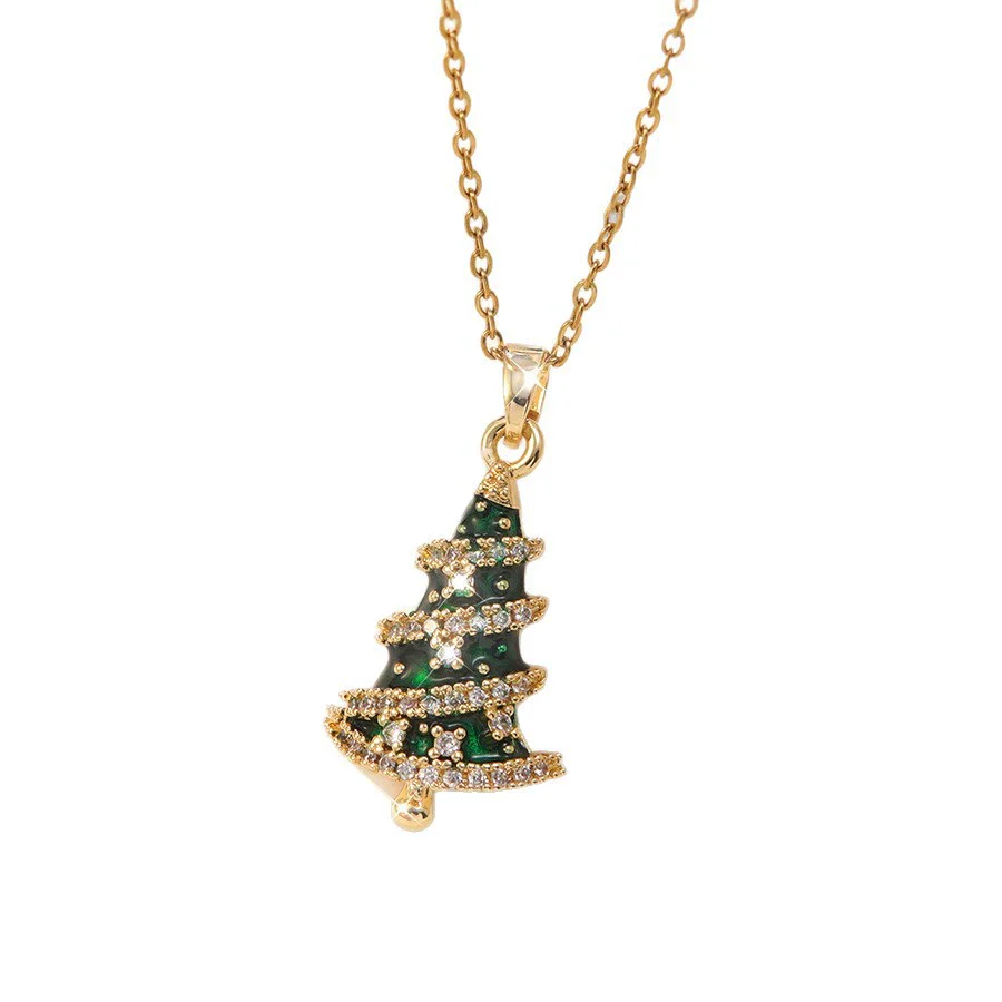 Wholesale Women's Light Luxury Style Stainless Steel And Copper Necklace With Glass Inlay Of Cartoon Characters Christmas Tree And Bow - Image 5