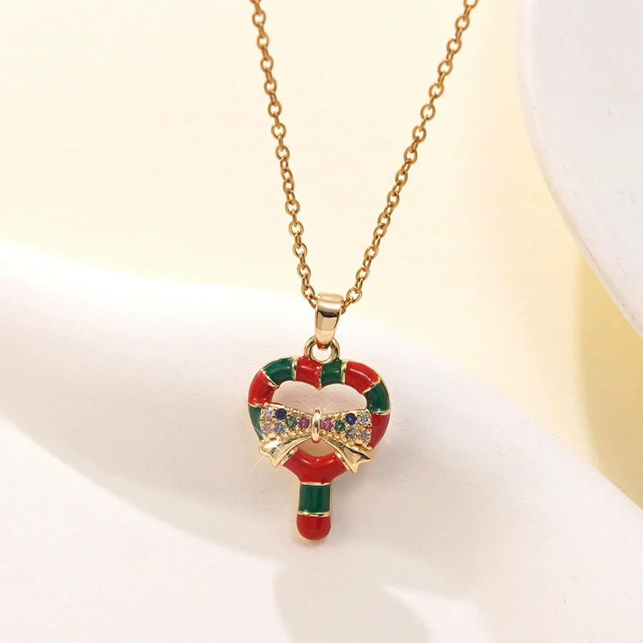 Wholesale Women's Light Luxury Style Stainless Steel And Copper Necklace With Glass Inlay Of Cartoon Characters Christmas Tree And Bow - Image 7