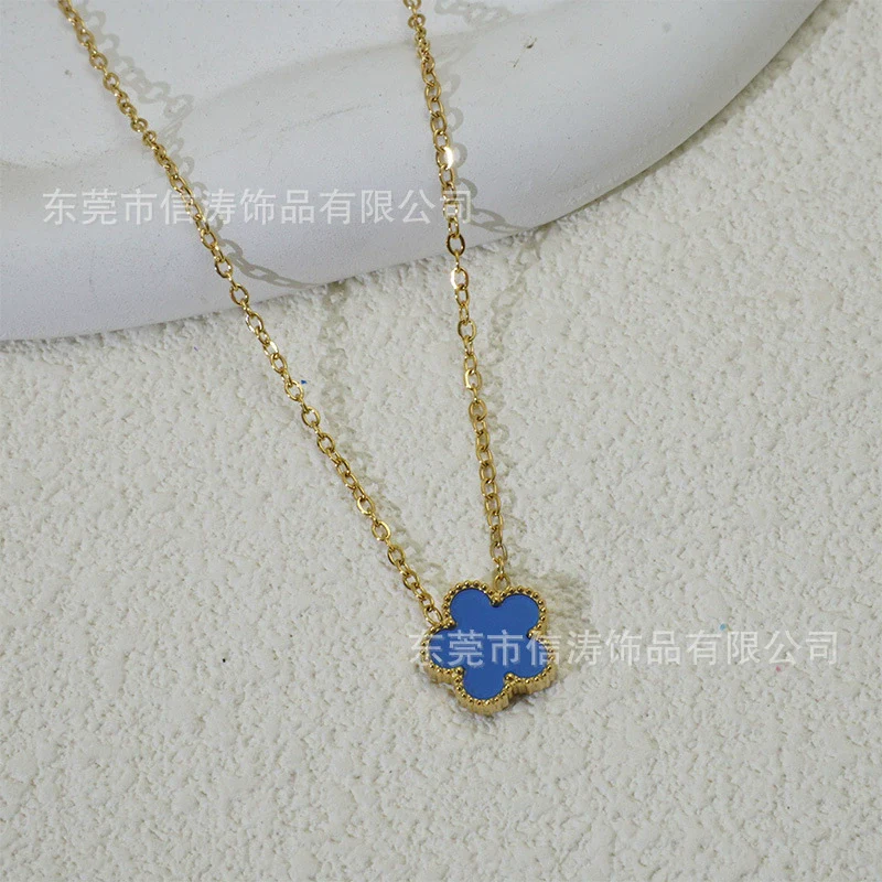 Wholesale Women's Light Luxury Style Stainless Steel And Titanium Steel Electroplated Geometric Five Leaf Clover And Flower Pendant Clavicle Necklace - Image 10