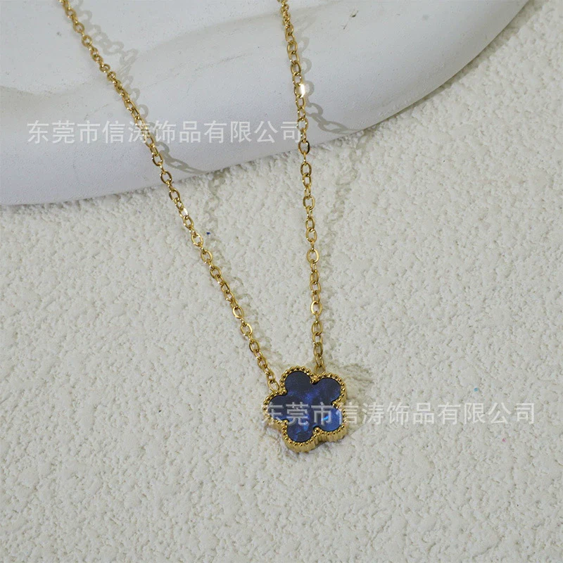 Wholesale Women's Light Luxury Style Stainless Steel And Titanium Steel Electroplated Geometric Five Leaf Clover And Flower Pendant Clavicle Necklace - Image 14