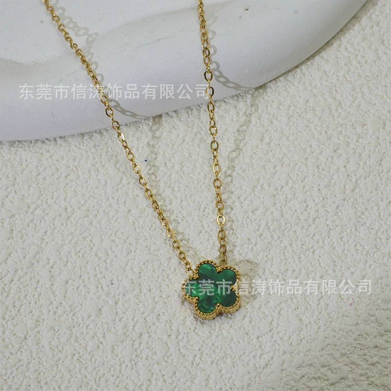 Wholesale Women's Light Luxury Style Stainless Steel And Titanium Steel Electroplated Geometric Five Leaf Clover And Flower Pendant Clavicle Necklace - Image 17