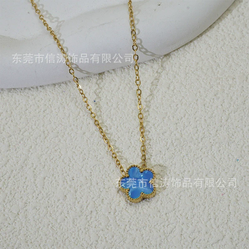 Wholesale Women's Light Luxury Style Stainless Steel And Titanium Steel Electroplated Geometric Five Leaf Clover And Flower Pendant Clavicle Necklace - Image 18
