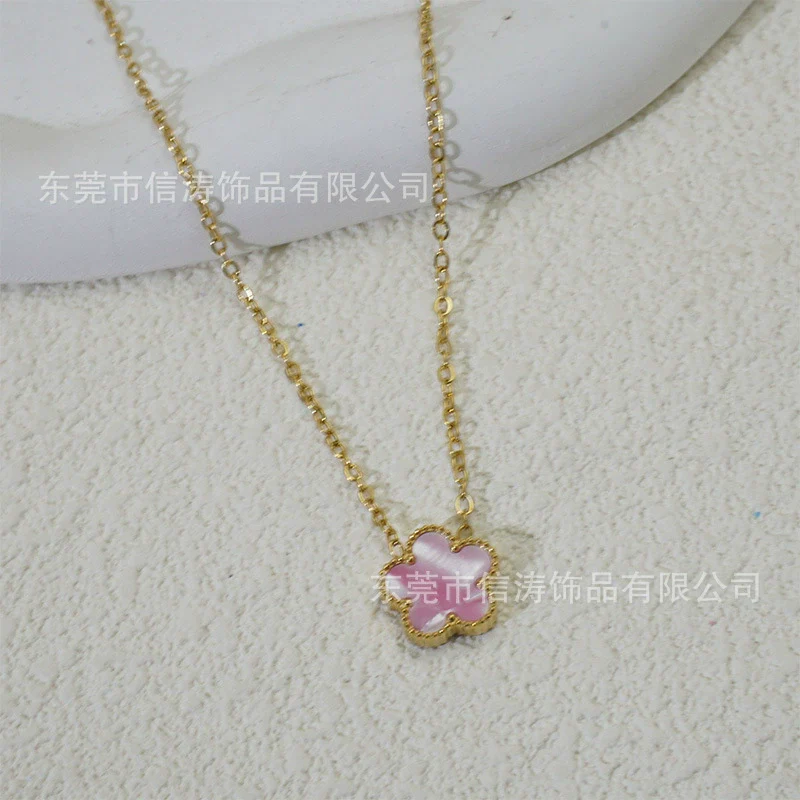 Wholesale Women's Light Luxury Style Stainless Steel And Titanium Steel Electroplated Geometric Five Leaf Clover And Flower Pendant Clavicle Necklace - Image 19