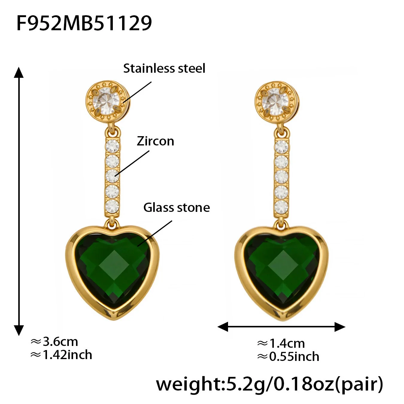 Wholesale Women's Light Luxury Style Stainless Steel Heart Plated 18K Gold Zircon Jewelry Set With Earrings And Necklace - Image 12