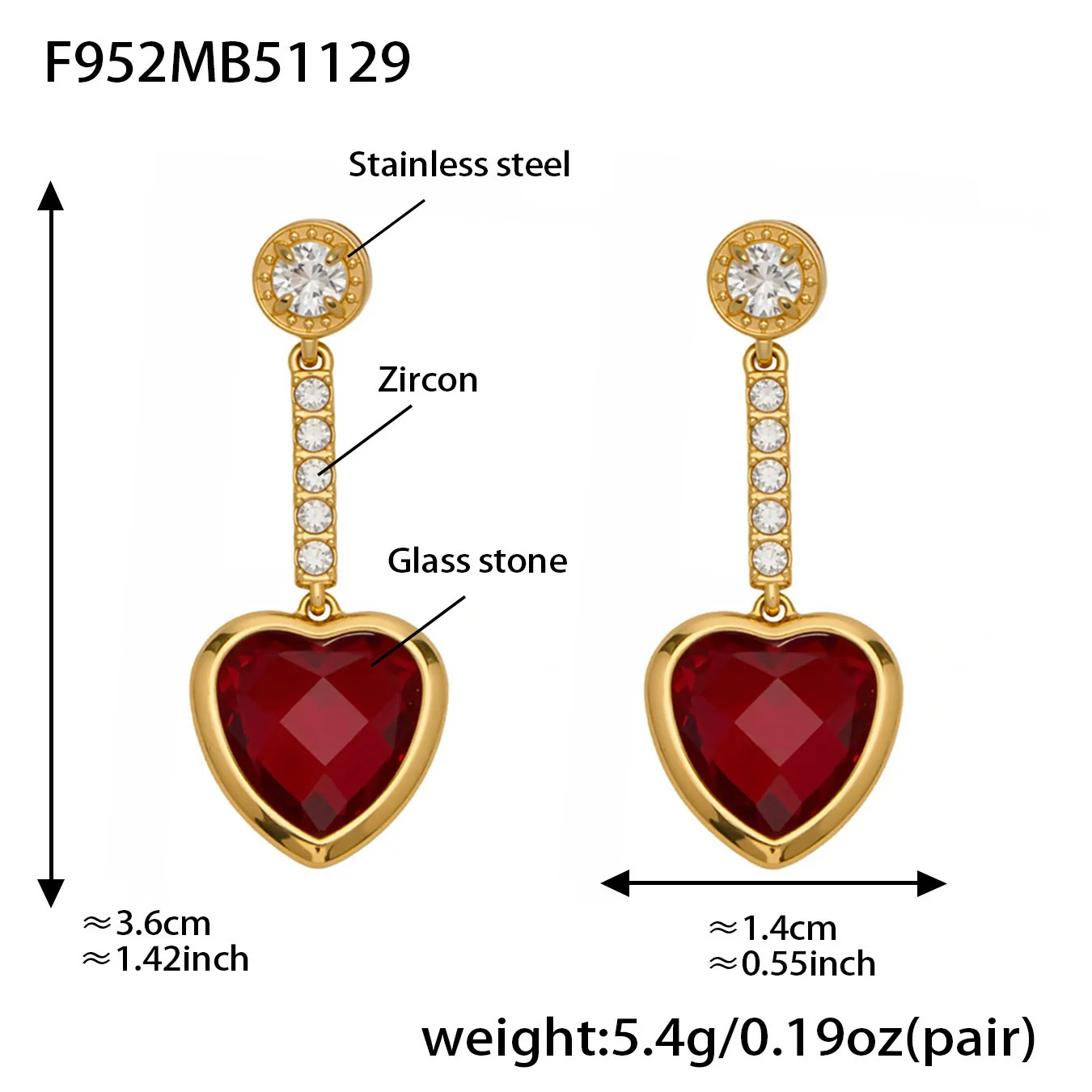 Wholesale Women's Light Luxury Style Stainless Steel Heart Plated 18K Gold Zircon Jewelry Set With Earrings And Necklace - Image 13