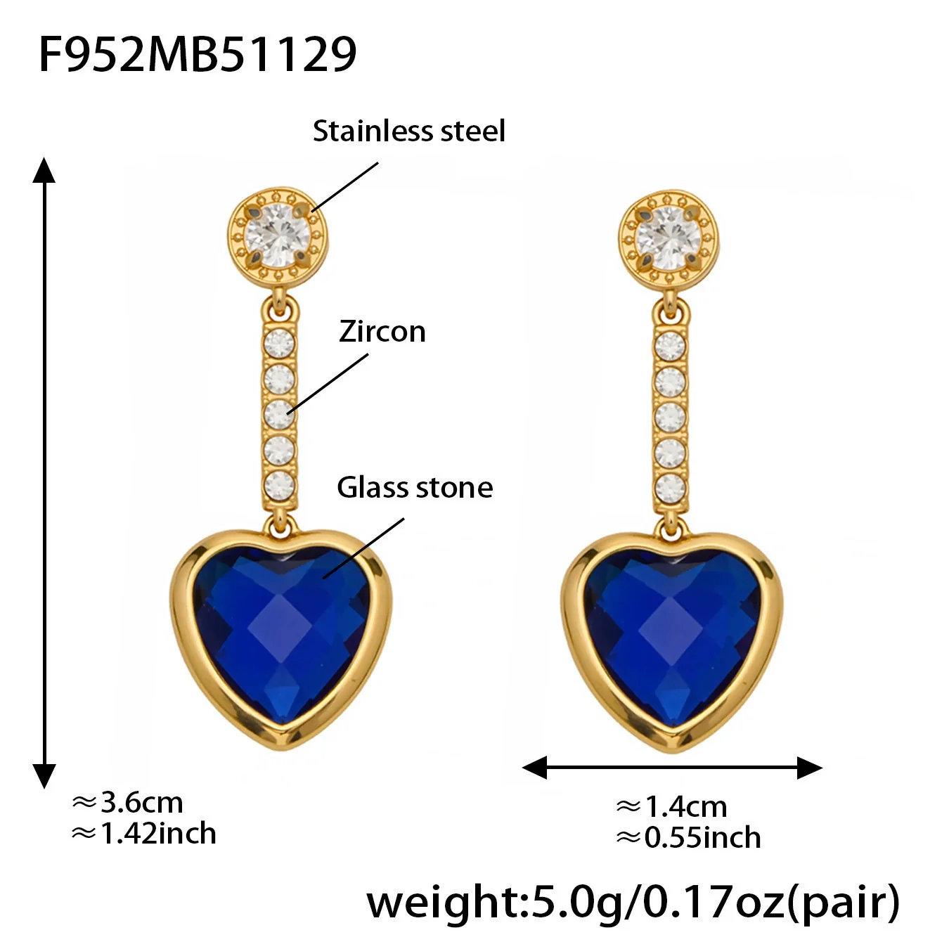Wholesale Women's Light Luxury Style Stainless Steel Heart Plated 18K Gold Zircon Jewelry Set With Earrings And Necklace - Image 14