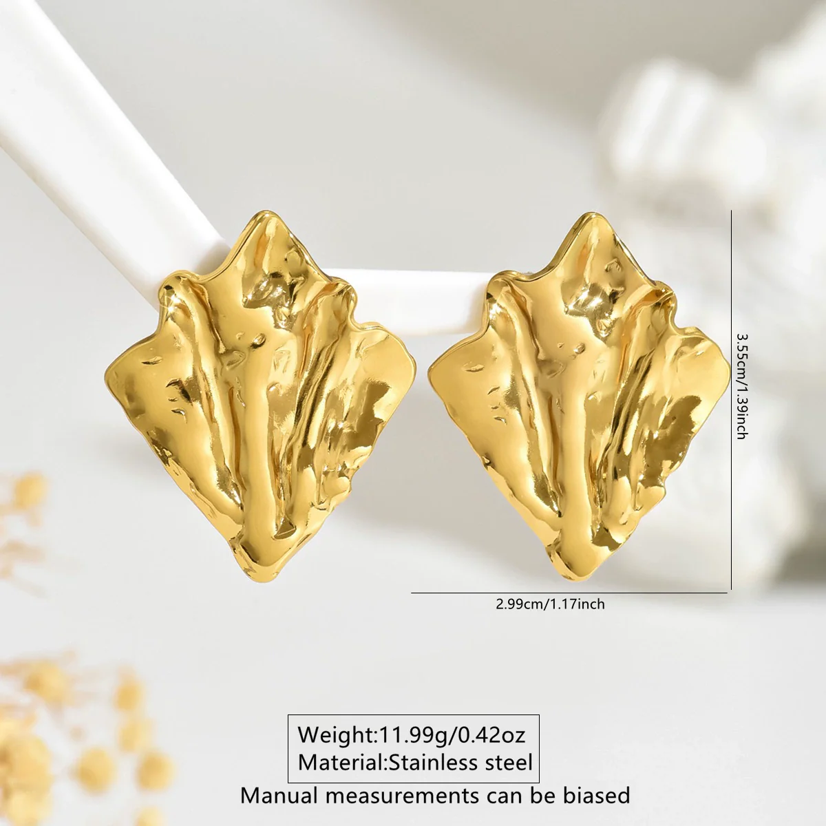 Wholesale Women's Light Luxury Style Stamped Geometric Stainless Steel Irregular Pleated Earrings - Image 4
