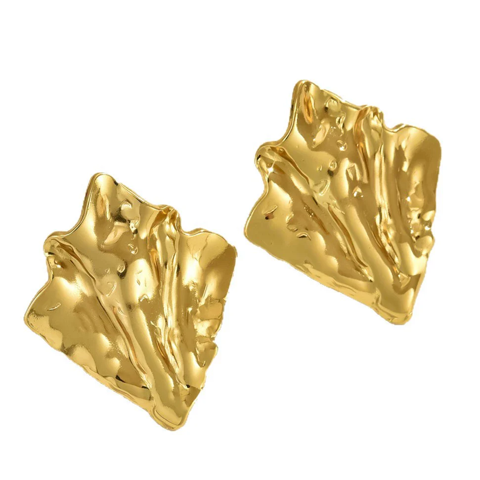 Wholesale Women's Light Luxury Style Stamped Geometric Stainless Steel Irregular Pleated Earrings - Image 5