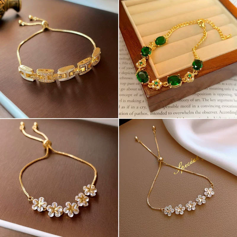 Wholesale Women's Light Luxury Titanium Steel Bracelet With Alloy Inlaid Artificial And Semiprecious Stones Microinlay Adjustable Pull And Letters Numbers Text Pattern