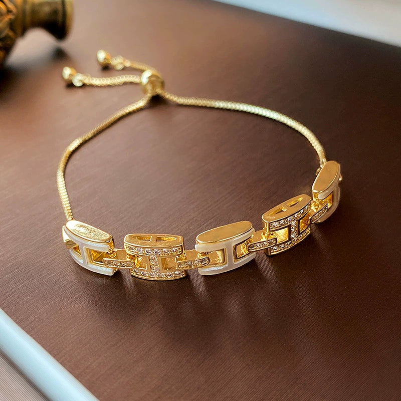 Wholesale Women's Light Luxury Titanium Steel Bracelet With Alloy Inlaid Artificial And Semiprecious Stones Microinlay Adjustable Pull And Letters Numbers Text Pattern - Image 6