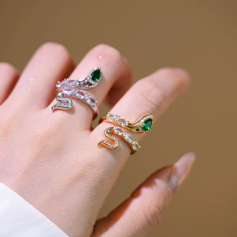 Wholesale Women's Light Luxury Zodiac Animal Snake Open Ring Gold Plated Copper Electroplated Jewelry