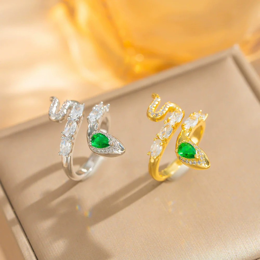 Wholesale Women's Light Luxury Zodiac Animal Snake Open Ring Gold Plated Copper Electroplated Jewelry - Image 4
