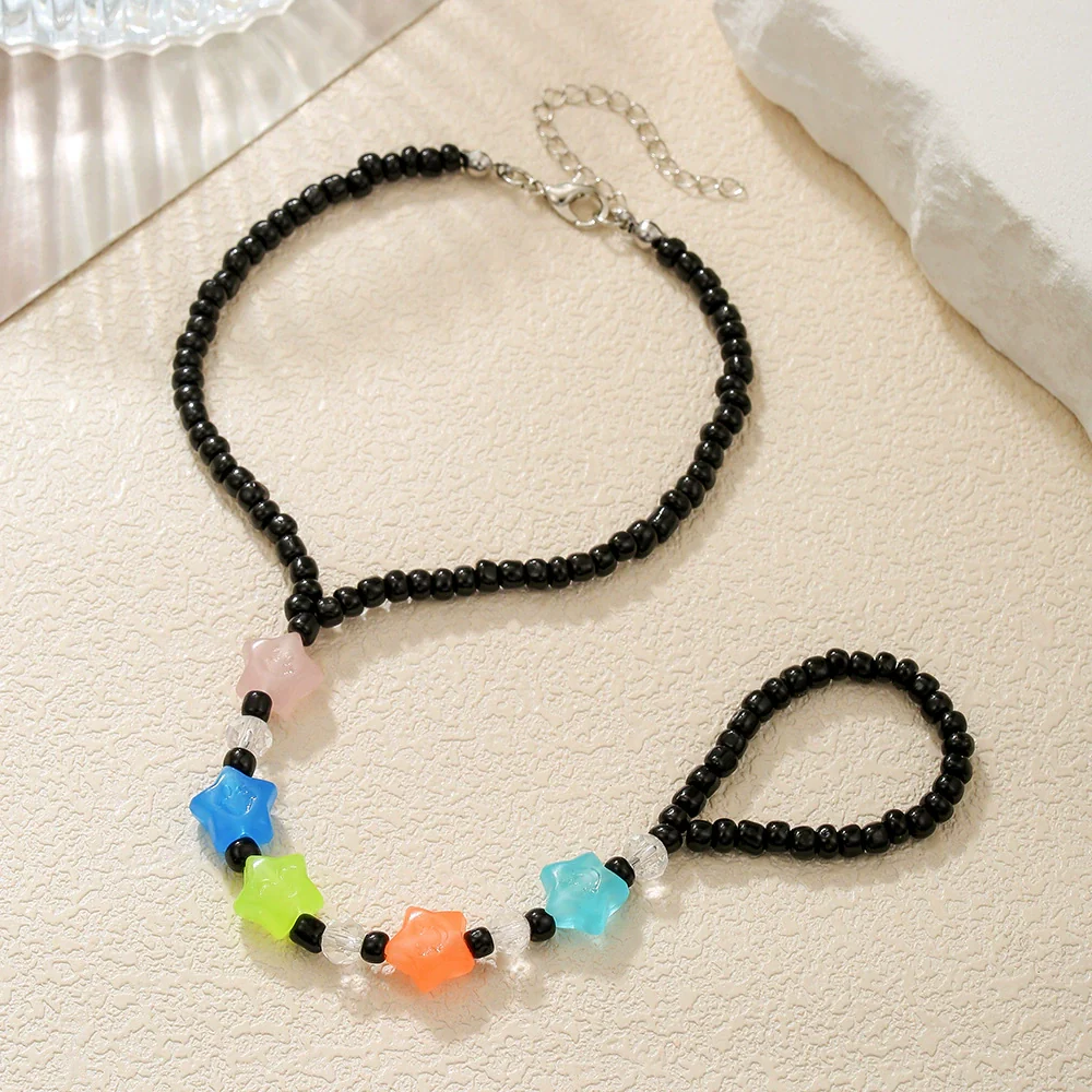 Wholesale Women's Luminous Stone Rice Bead Anklet Geometric Fivepointed Star Design - Image 2