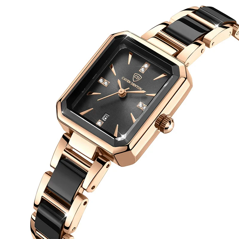 Wholesale Women's Luxury Diamond Square Waterproof Quartz Watch With Stainless Steel Clasp Resin Strap And Alloy Case - Image 5