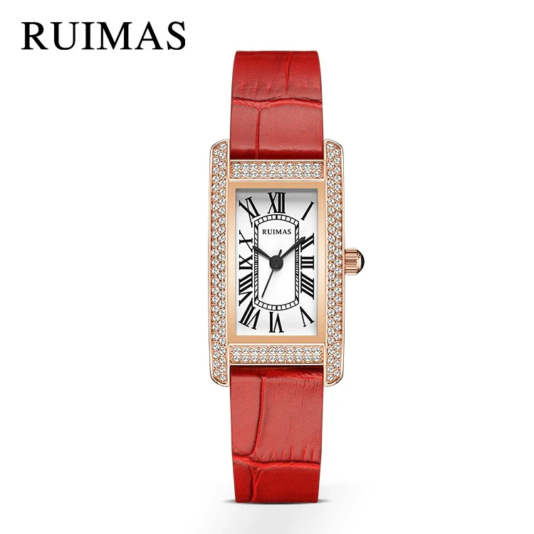 Wholesale Women's Luxury Fashion Quartz Watch With Alloy Case Genuine Leather Strap And Stainless Steel Buckle Embedded With Diamonds Rectangular Dial - Image 8