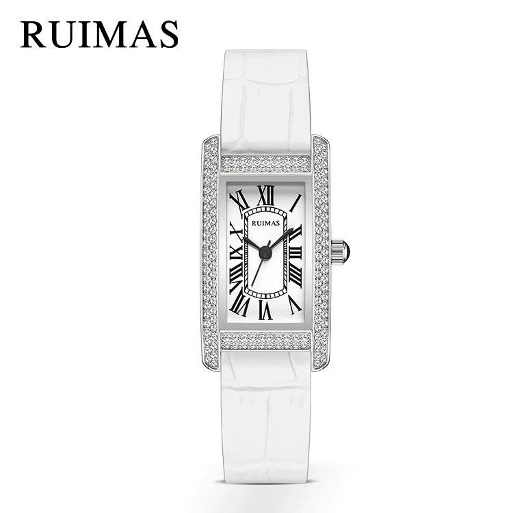 Wholesale Women's Luxury Fashion Quartz Watch With Alloy Case Genuine Leather Strap And Stainless Steel Buckle Embedded With Diamonds Rectangular Dial - Image 9