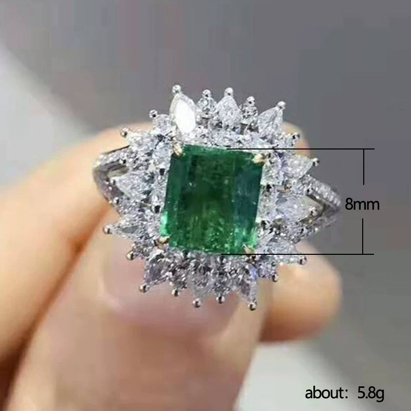 Wholesale Women's Luxury Geometric Square Copper Ring Inlaid With Grandmother Green Zircon - Image 5