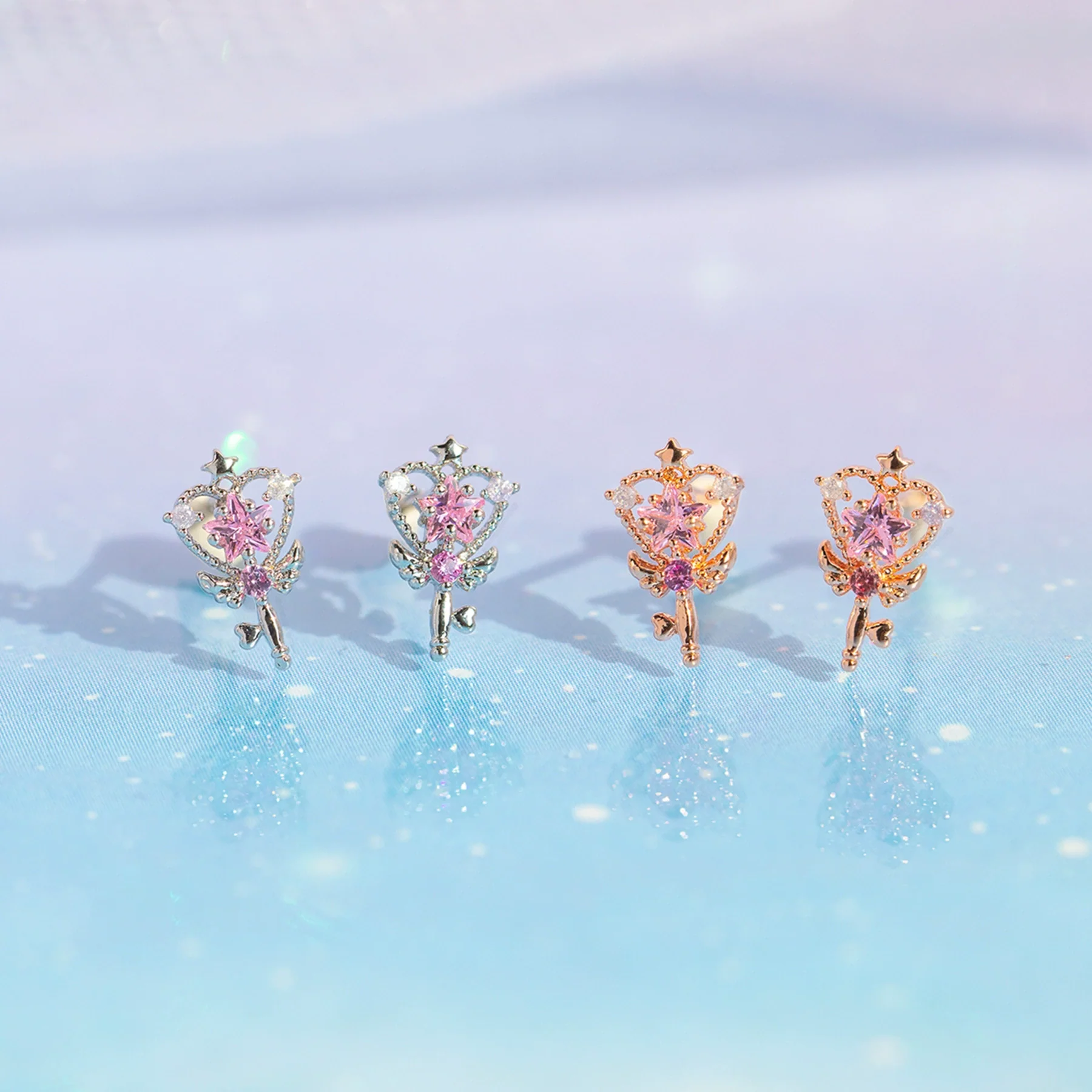 Wholesale Women's Magic Wand Earrings Brass With Star Pattern And Zircon Treatment