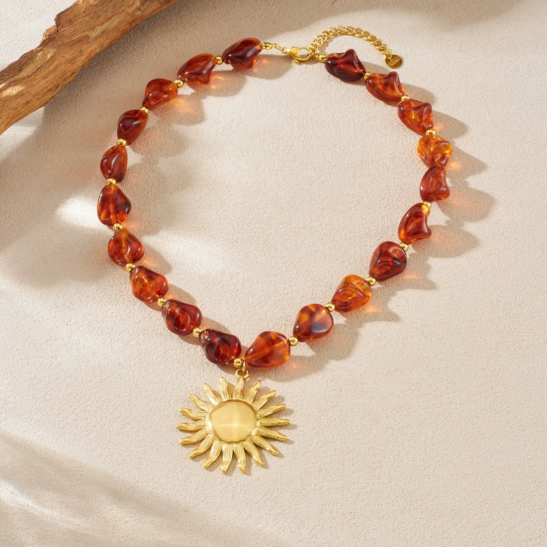 Wholesale Women's Maillard Geometric Irregular Beaded Goldplated Stainless Steel Sun Pendant Necklace - Image 2