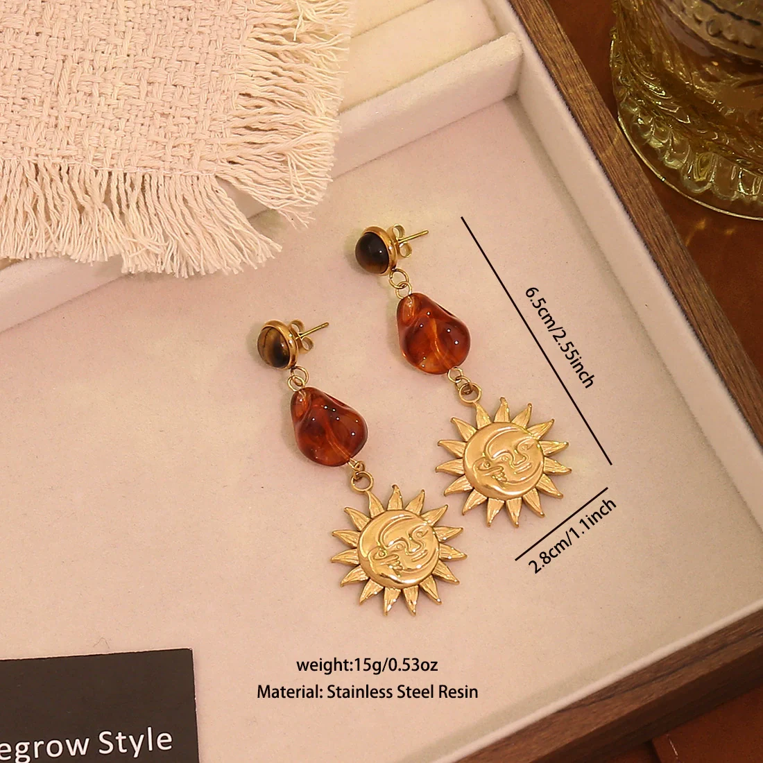 Wholesale Women's Maillard Style Geometric Tiger Eye Real Gold Plated Titanium Steel Earrings - Image 11