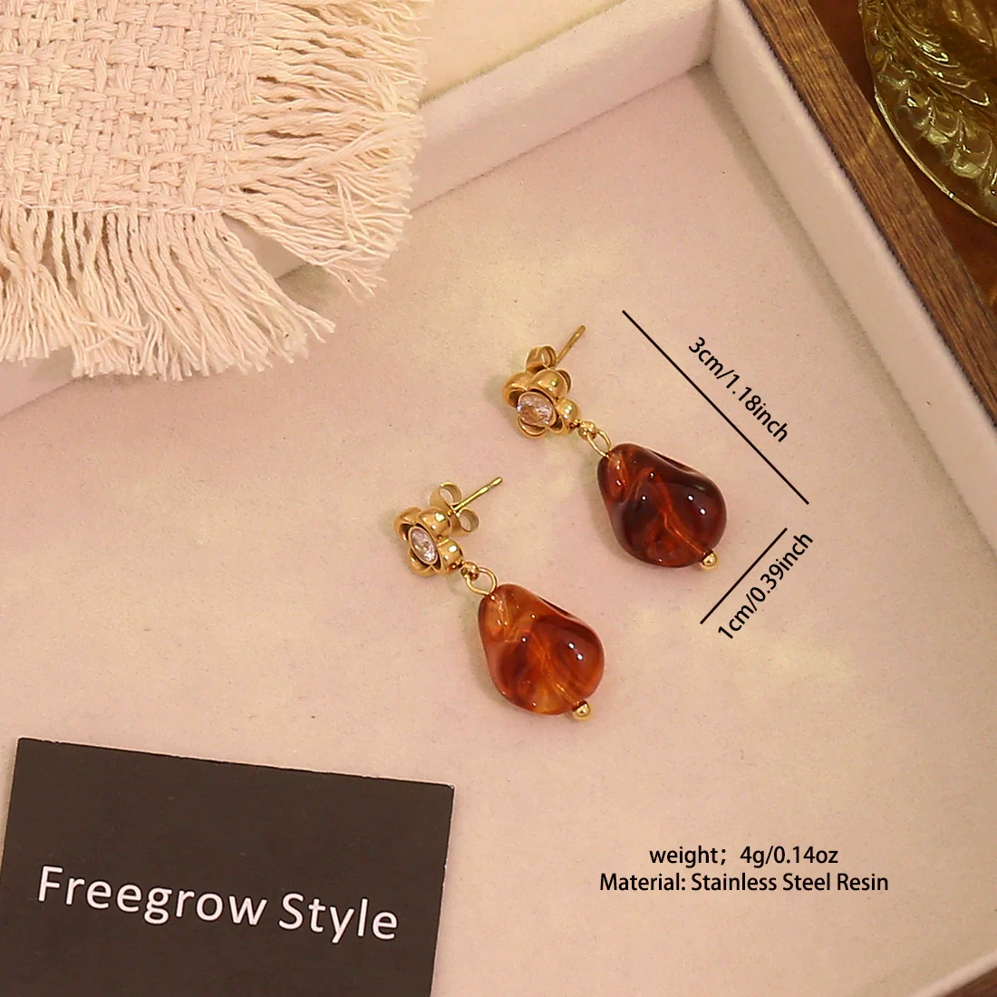 Wholesale Women's Maillard Style Geometric Tiger Eye Real Gold Plated Titanium Steel Earrings - Image 12