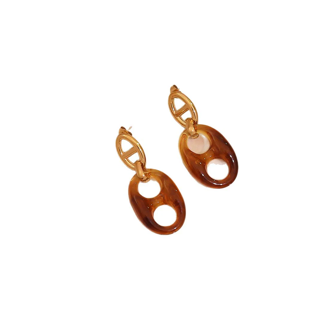Wholesale Women's Maillard Style Geometric Tiger Eye Real Gold Plated Titanium Steel Earrings - Image 5