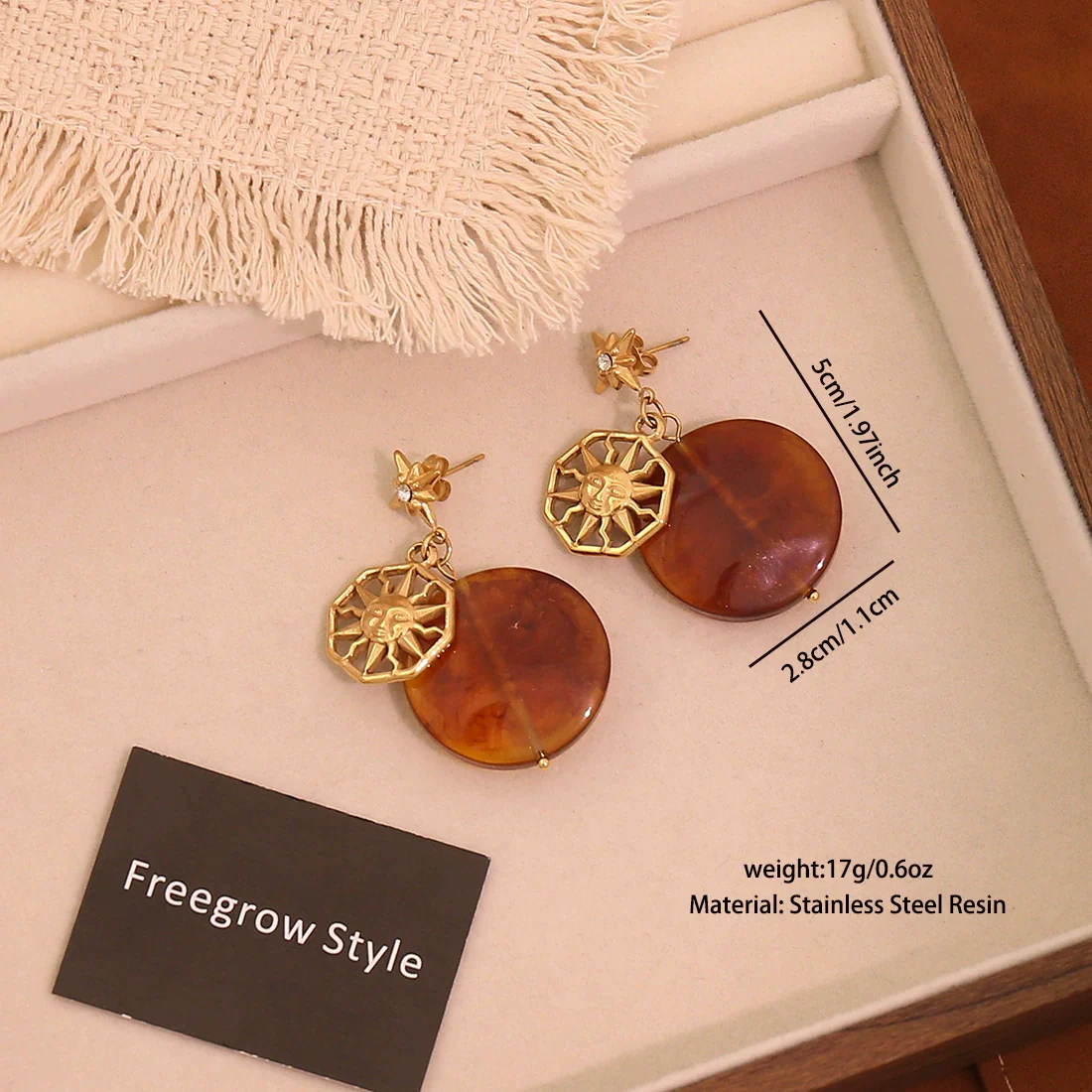 Wholesale Women's Maillard Style Geometric Tiger Eye Real Gold Plated Titanium Steel Earrings - Image 6