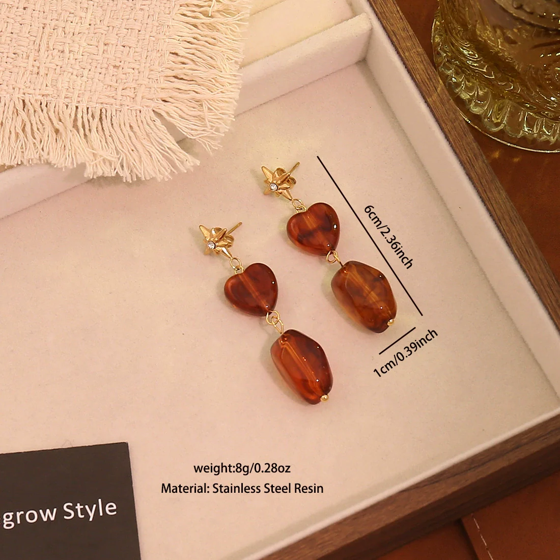 Wholesale Women's Maillard Style Geometric Tiger Eye Real Gold Plated Titanium Steel Earrings - Image 8