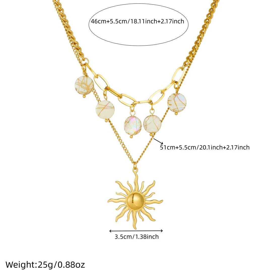Wholesale Women's Medieval Minimalist Geometric Round Stainless Steel Goldplated Doublelayer Stacked Pendant Necklace - Image 4