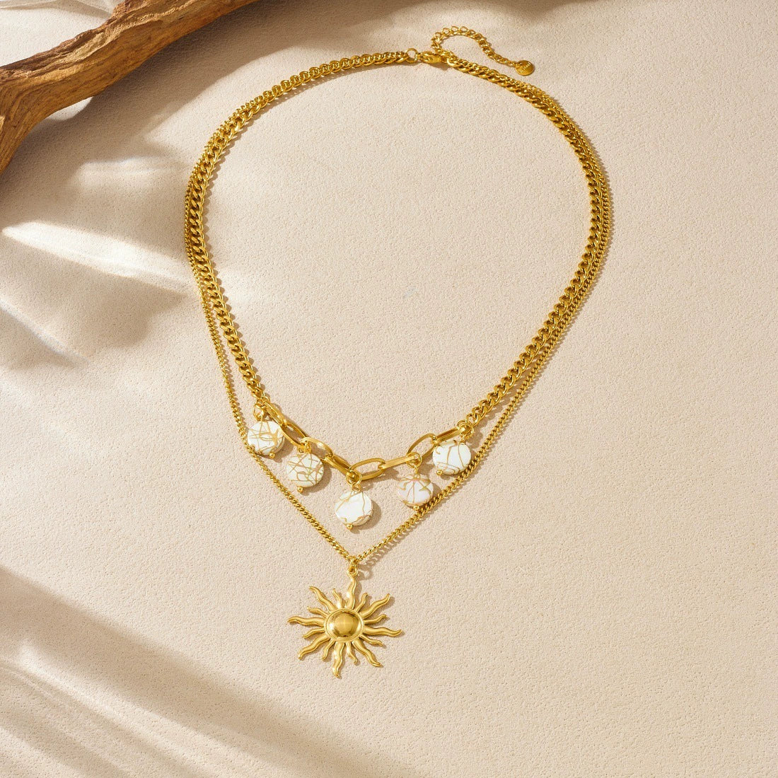 Wholesale Women's Medieval Minimalist Geometric Stainless Steel Goldplated Doublelayer Stacked Chain Necklace - Image 2