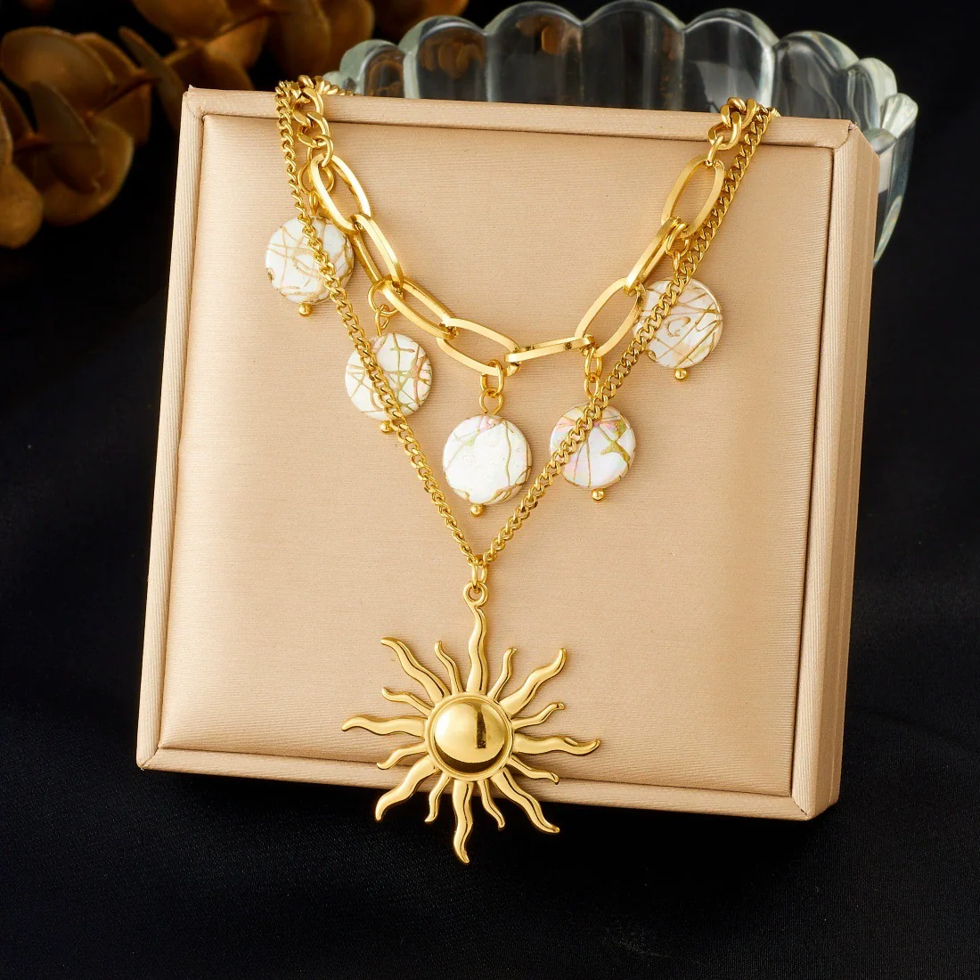 Wholesale Women's Medieval Minimalist Geometric Stainless Steel Goldplated Doublelayer Stacked Chain Necklace - Image 3