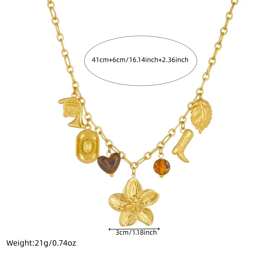 Wholesale Women's Medieval Style Flower Heartshaped Stainless Steel Electroplated Pendant Chain Necklace With Oshaped Chain - Image 4