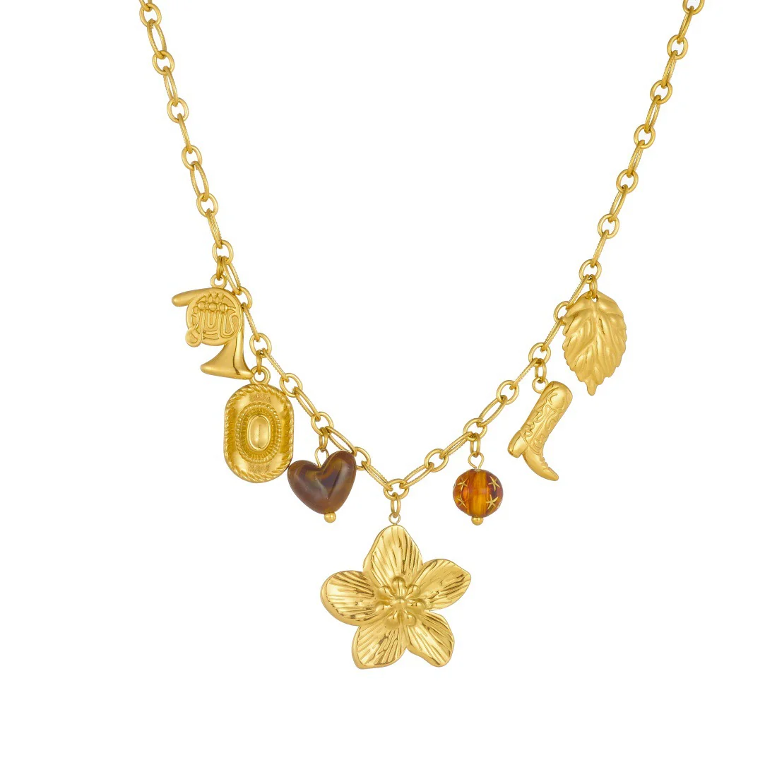 Wholesale Women's Medieval Style Flower Heartshaped Stainless Steel Electroplated Pendant Chain Necklace With Oshaped Chain - Image 5