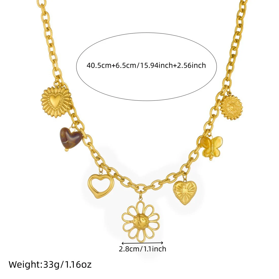 Wholesale Women's Medieval Style Gold Electroplated Stainless Steel Flower Heartshaped Compass Pendant Necklace With Oshaped Chain - Image 4