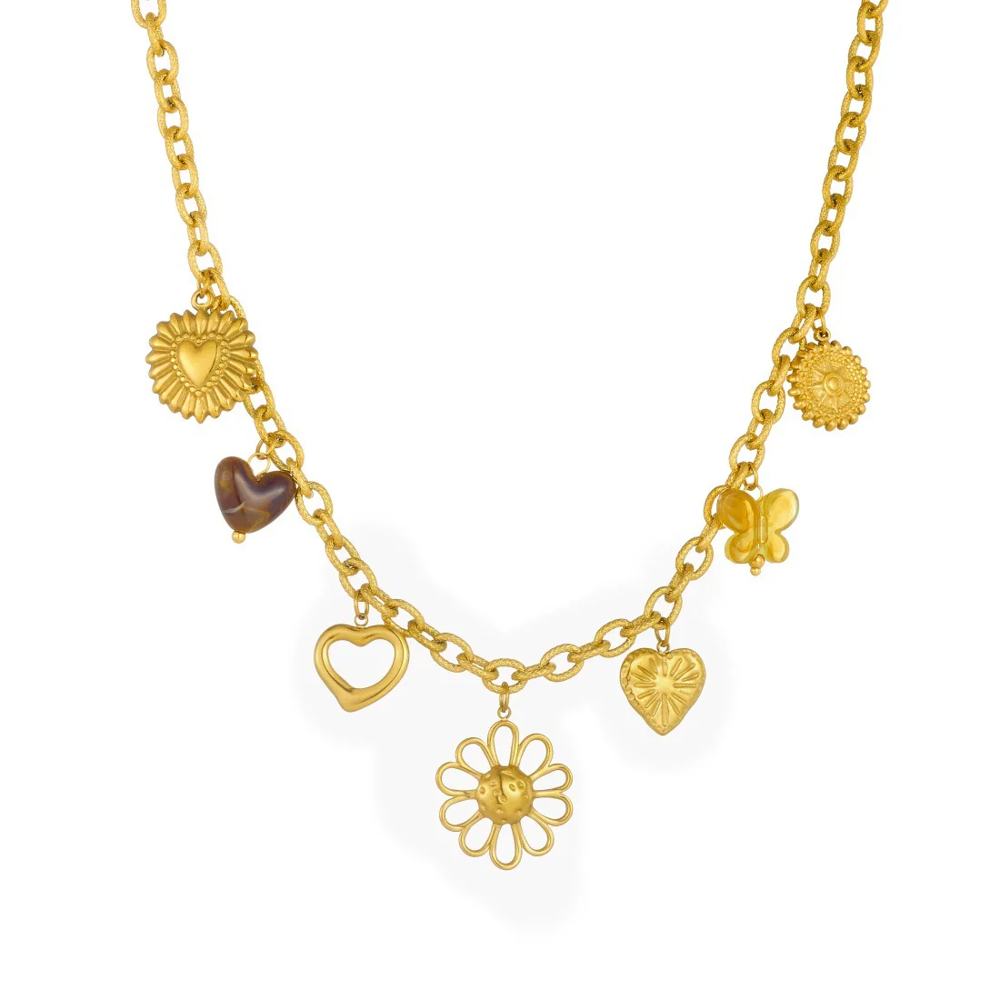 Wholesale Women's Medieval Style Gold Electroplated Stainless Steel Flower Heartshaped Compass Pendant Necklace With Oshaped Chain - Image 5
