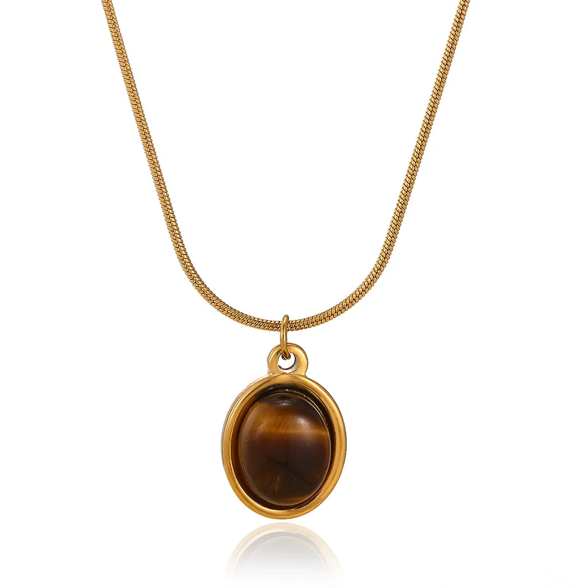 Wholesale Women's Medieval Style Gold Plated Geometric Oval Tiger Eye Pendant Necklace With Rope Chain - Image 5