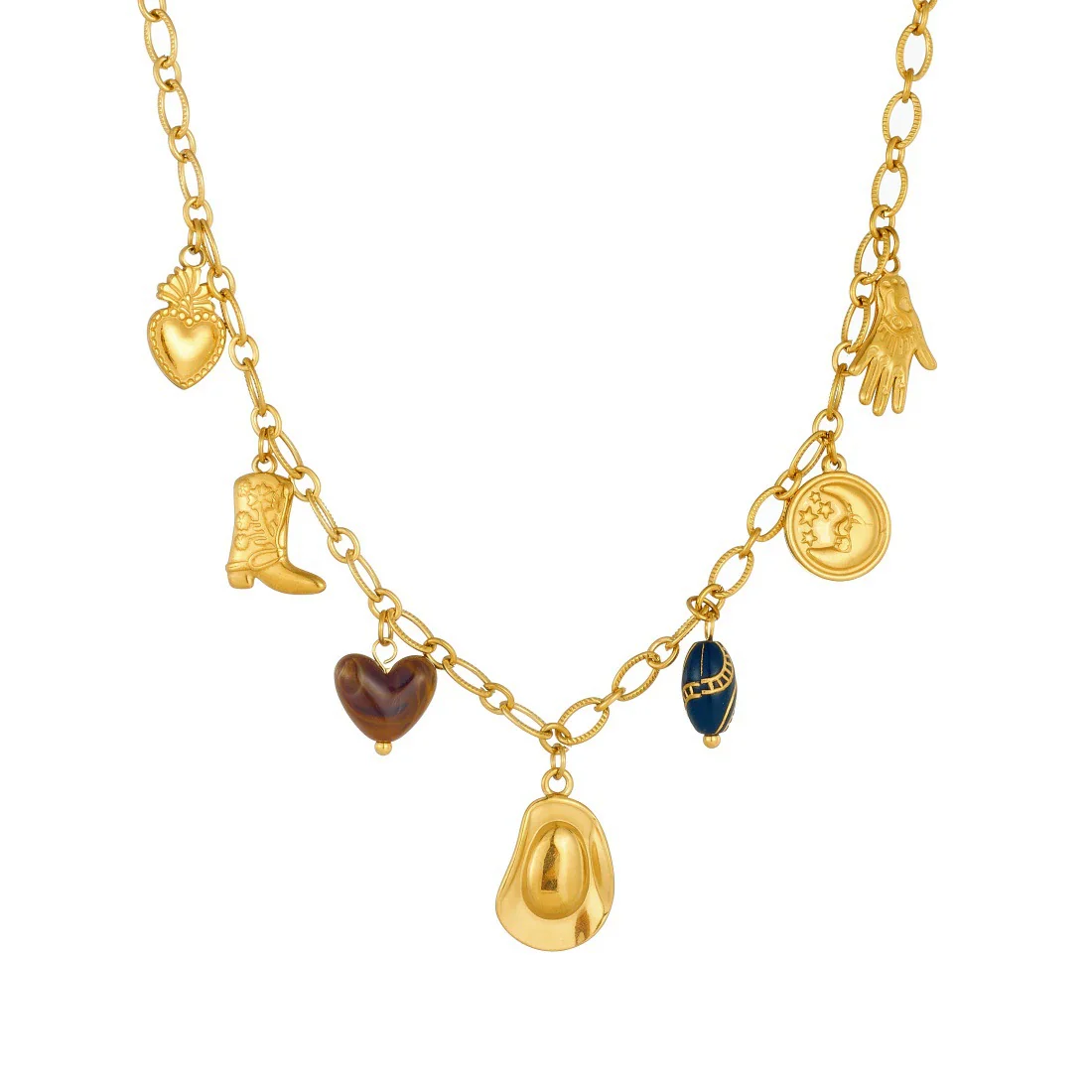 Wholesale Women's Medieval Style Gold Plated Stainless Steel Cross Cowboy Elements Pendant Necklace With Oshaped Chain - Image 5