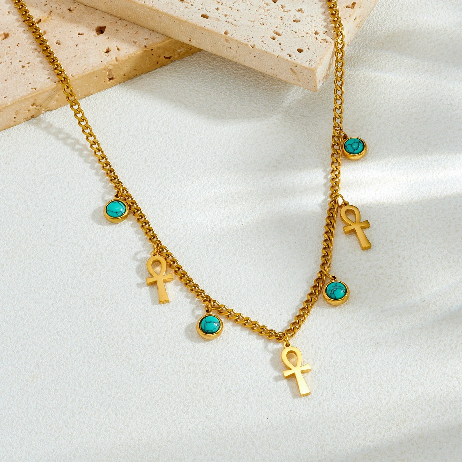 Wholesale Women's Medieval Style Goldplated Stainless Steel Cross Pendant Necklace - Image 3