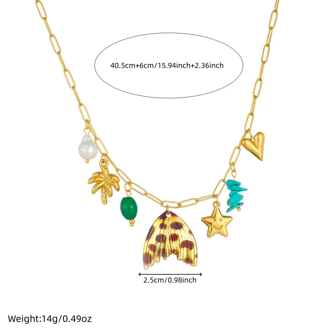 Wholesale Women's Medieval Style Goldplated Stainless Steel Star And Heart Shape Multipendant Necklace With Flat Cross Chain - Image 4