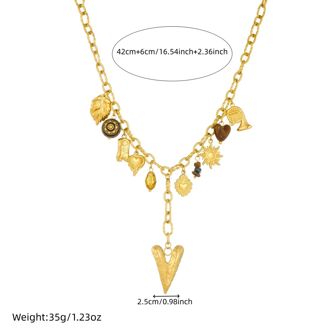 Wholesale Women's Medieval Style Heart Shape Goldplated Stainless Steel Oshaped Chain Pendant Necklace - Image 4