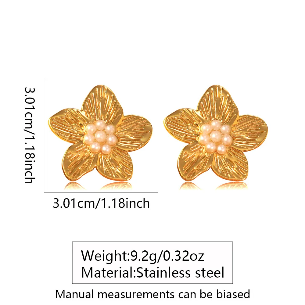 Wholesale Women's Medieval Style Stamped Stainless Steel Flower Pearl Earrings - Image 6