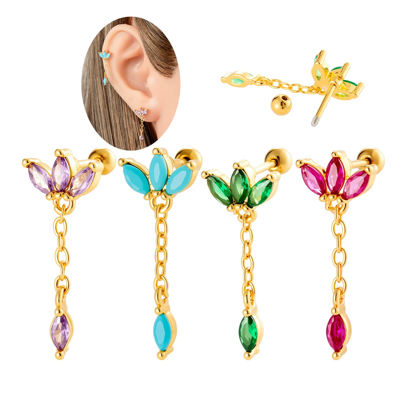 Wholesale Women's Metal Crown Tassel Zircon Ear Bone Nail Jewelry With Electroplating