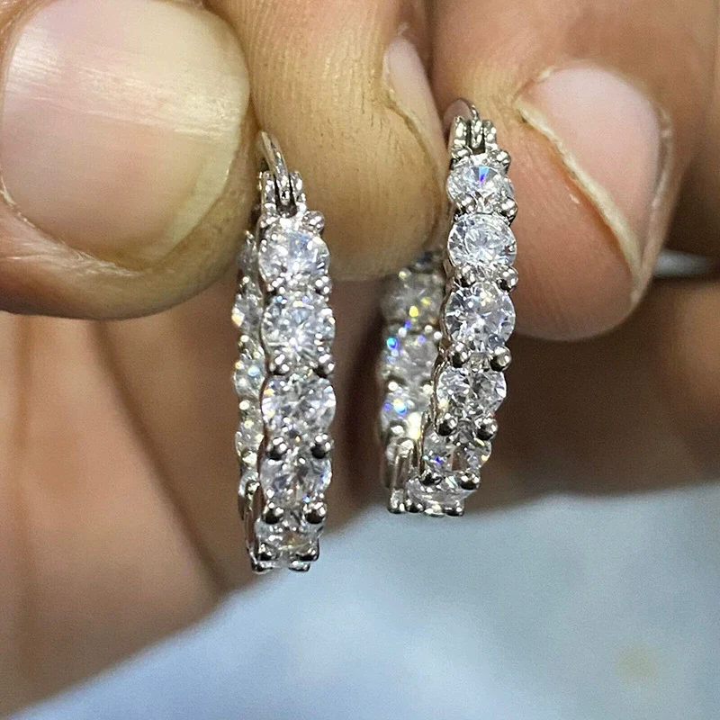 Wholesale Women's Metal Earrings Copper Fourprong Inlaid Zircon Geometric Style
