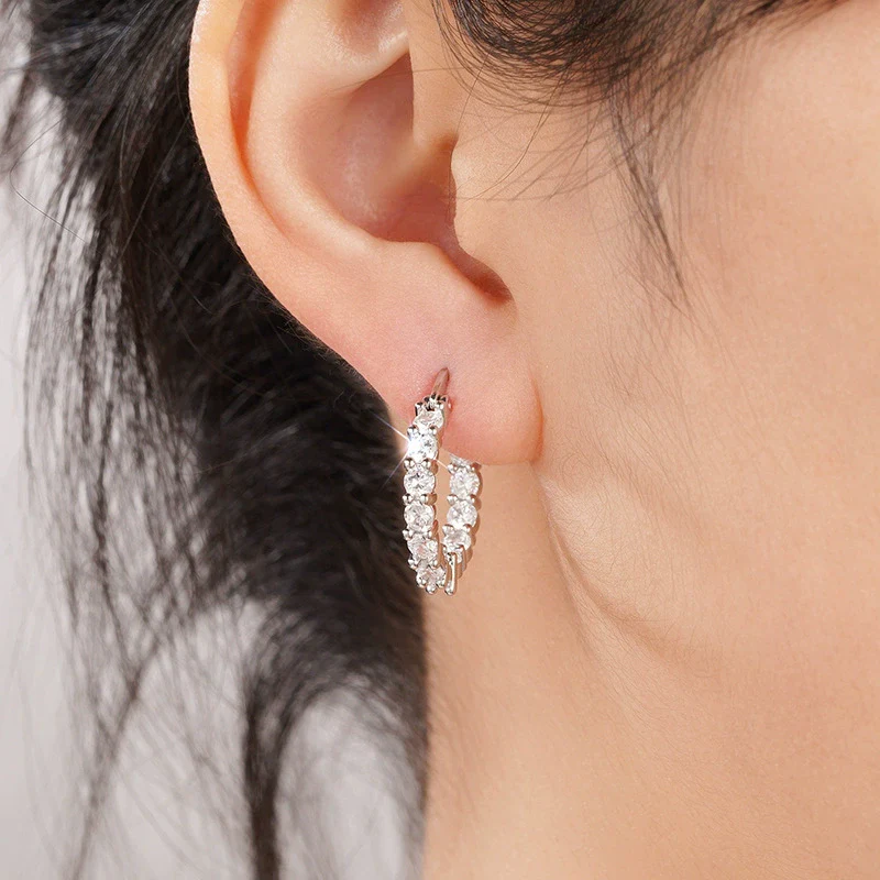 Wholesale Women's Metal Earrings Copper Fourprong Inlaid Zircon Geometric Style - Image 2