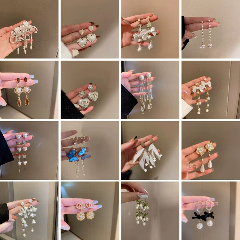 Wholesale Women's Metal Electroplated Bow Shape Pearl Tassel Earrings Light Luxury Style