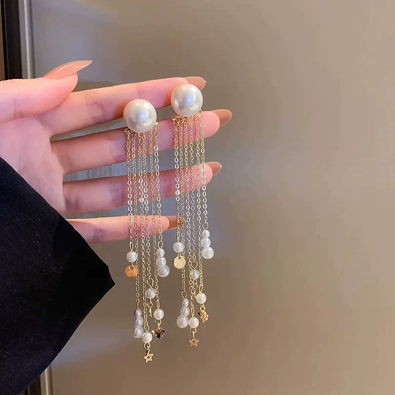 Wholesale Women's Metal Electroplated Bow Shape Pearl Tassel Earrings Light Luxury Style - Image 8