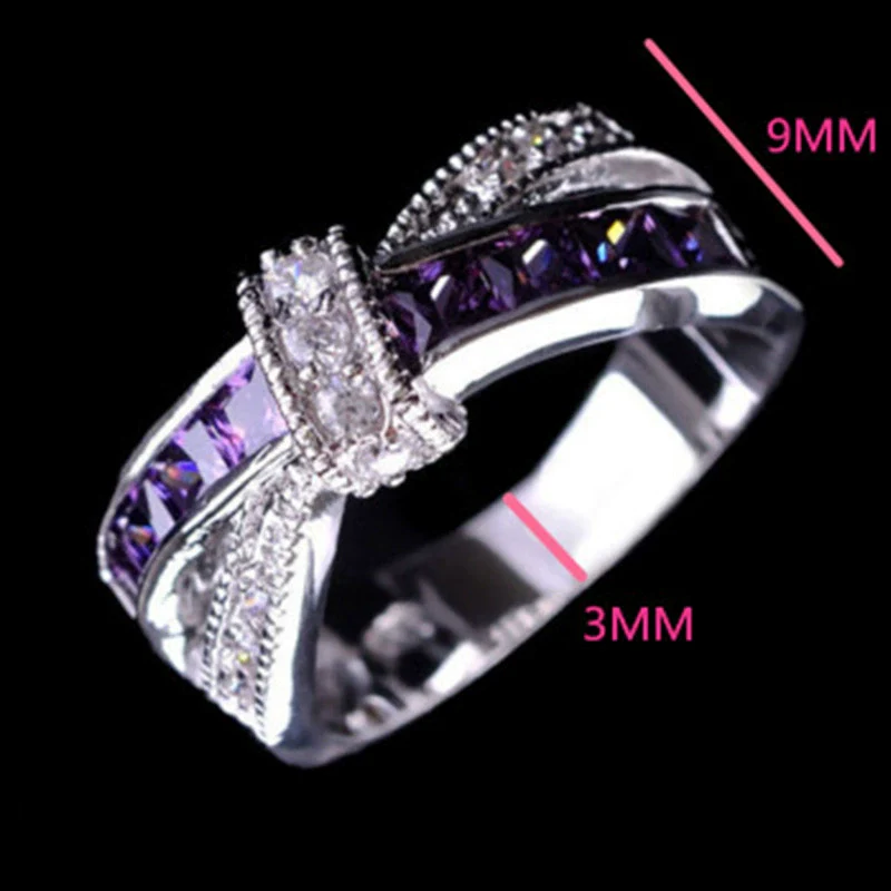 Wholesale Women's Metal Electroplated Geometric Amethyst Diamond Ring Hand Jewelry - Image 3